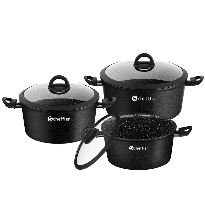 Scheffler Topfset, Induktions Töpfe Set 6-teilig, Antihaft-beschichtete Topfe, Kochtopf Set mit Glasdeckel, Spülmaschinenfest